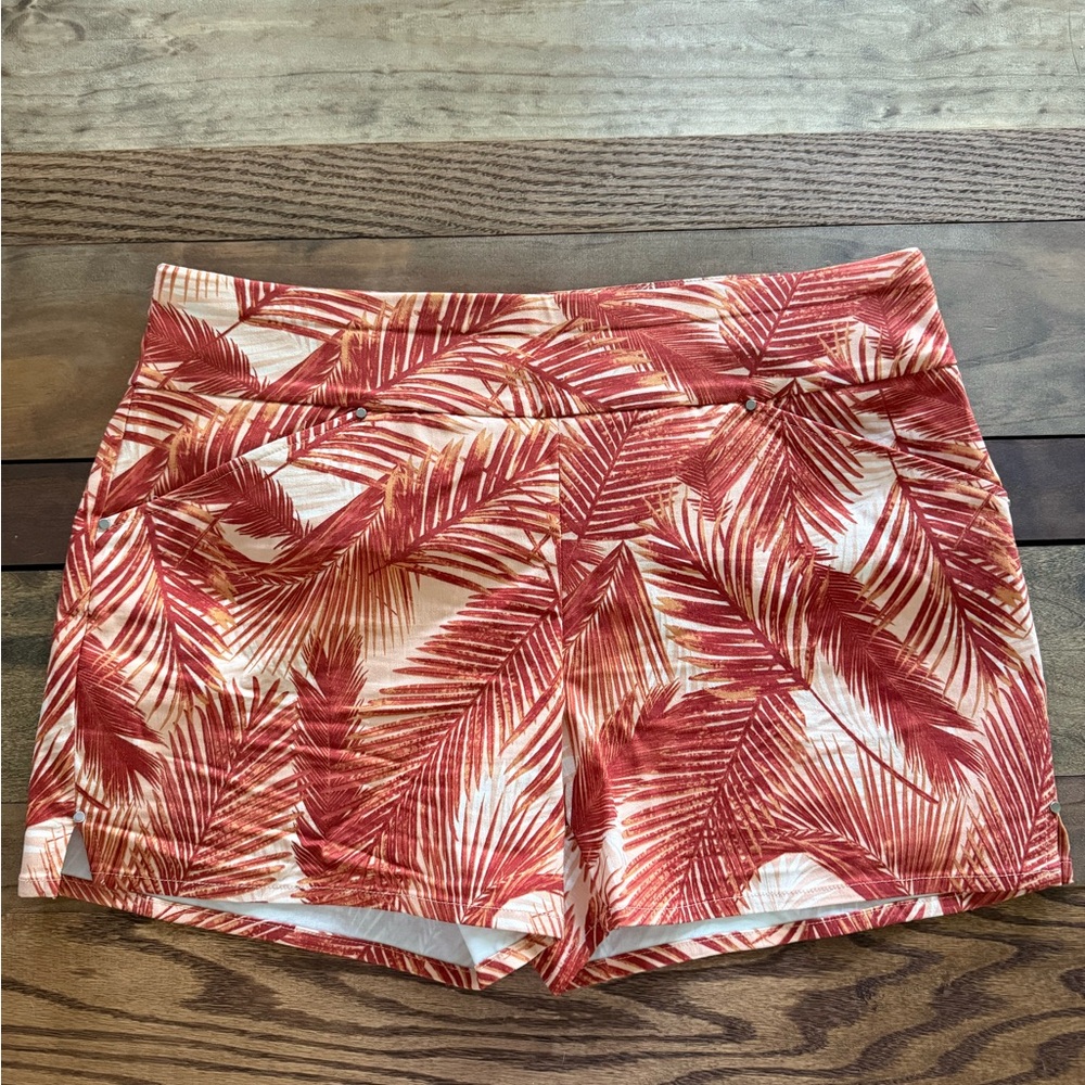 INC International Concepts Red Leaf Print High Waist Shorts